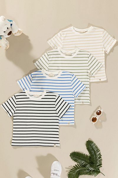 for you kids Set de 4 tricouri pentru fetiță cu dungi Green Saks Black Stone