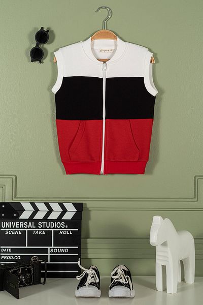 for you kids Zippered Garnished Kangaroo Pocket Red Boy's Vest