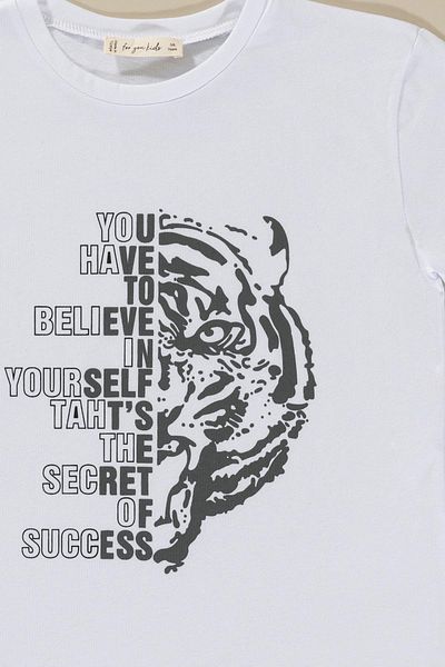 for you kids White T-Shirt and Shorts Set - Tiger Print