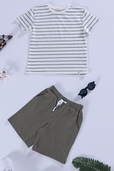 for you kids Green Striped T-shirt and Shorts Set