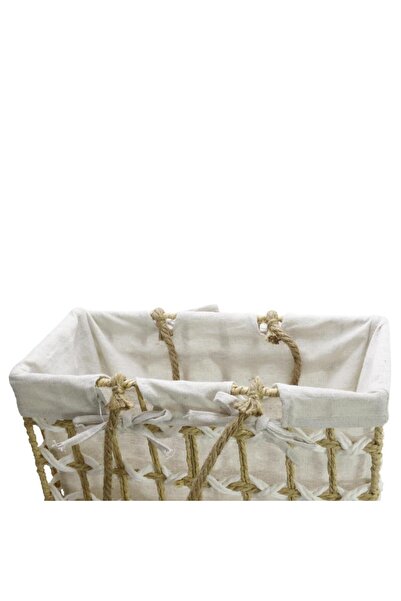 T.Concept Beige-White Small (S) - Multi-Purpose Rectangular Basket with Decorative Wicker Rope and Elegant Wires