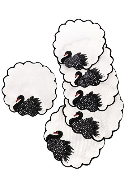 DİLEX 6 Pieces Linen Fabric Embroidered Sequin Embroidered Coffee Side Cockta...