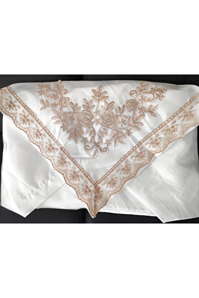 DİLEX Pudra Piliseli Bohça 90x90 cm Saten Bohça Fransız Dantel Çeyizlik Nişan...