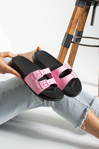 Moda Devrin Gz14310 Pink Double Buckle Appearance Soft Extra Light Women's Eva Slippers