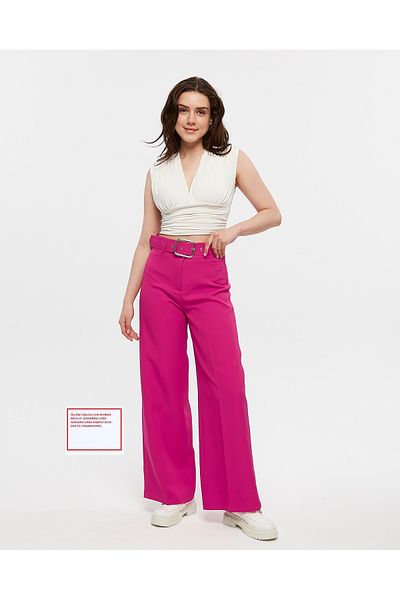 HANIMCA GİYİM High Waist Belted Seasonal Palazzo Women's Trousers - Dumbbell Fabric