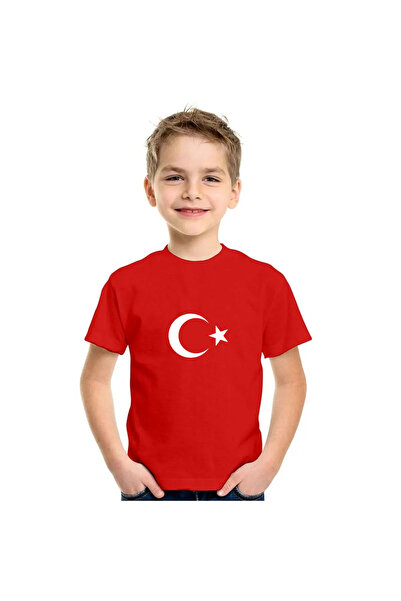 FAMEL Tricou unisex pentru copii - Imprimat cu steagul turcesc, cu semnul sem...