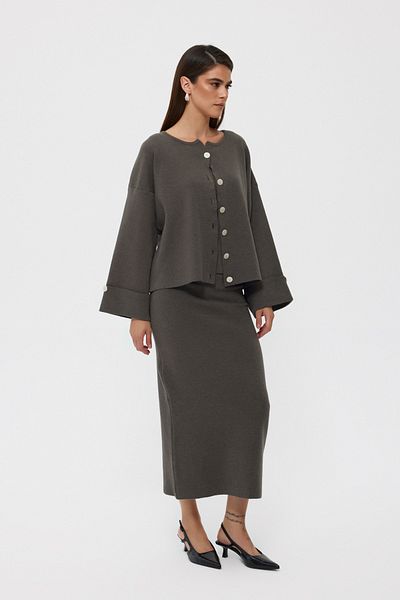 Seda Yalçın Atelier Anthracite Knitwear Cardigan, Blouse and Skirt Set