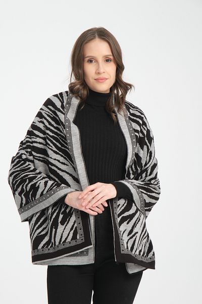 VEGA MODA Zebra Patterned Comfortable Knitwear Shoulder Shawl - Reversible Women's Shawl