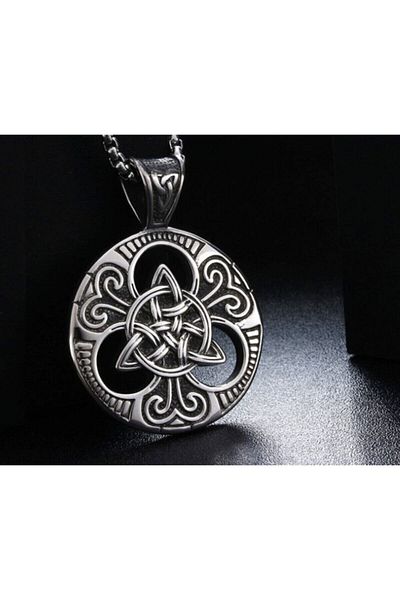 daisybydaisy Unisex Gray Stainless Titanium Steel Trilogy Symbol Celtic Viking Necklace