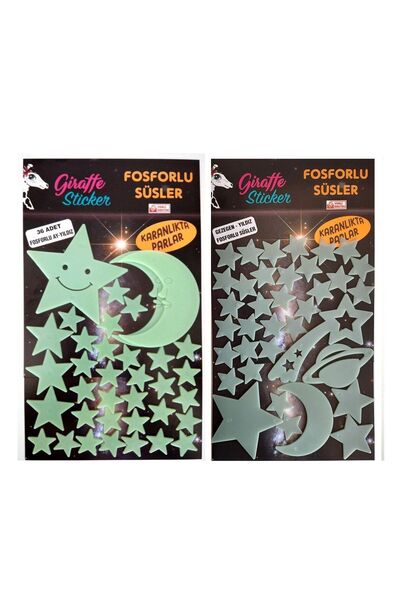 Giraffe Sticker Karanlıkta Parlayan Gezegen Yıldız Ve Ay Modeli Sticker 72 Adet