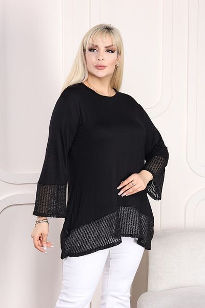 HÜLYA BUTİK BLACK ASYMMETRIC BLOUSE WITH LACE AND SLEEVES