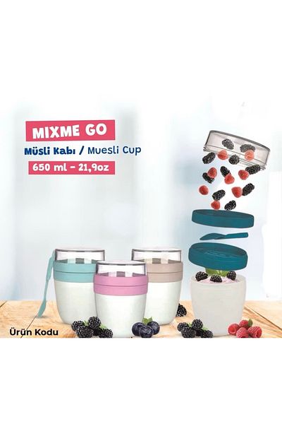Hane216 650 ml Muesli Storage Container, Gasketed Lid Leak-Proof, Nutrition Container with Spoon, Diet Container