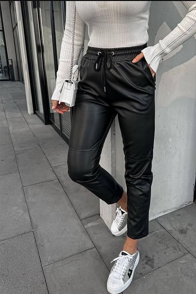 Ded COLLECTION Women's Lace-up Leather Jogger Pants