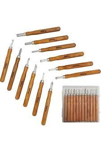 Rox Wood Mini Ahşap Oyma Bıçak Seti 12 Parça Pvc Çantalı