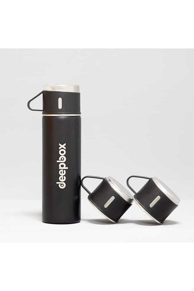 Deep Box مجموعة أكواب من الفولاذ المقاوم للصدأ من DEEPBOX - ترمس أسود