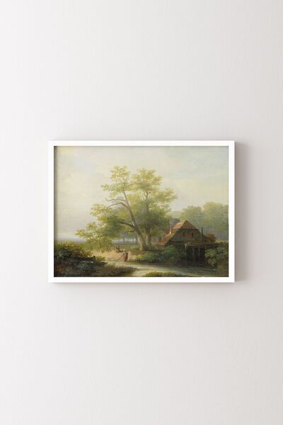 epiqart White Frame - House and River Scenery