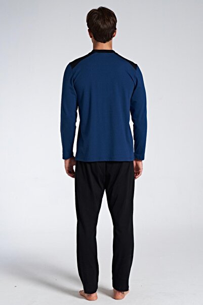 PINARCA Men's Pajama Set - Long Sleeve, Buttoned, Diamond Patterned Pınarca