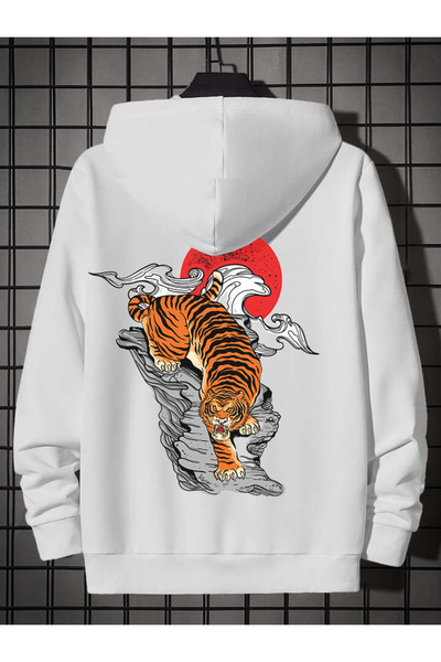 DEEPSENCE Ανδρικό φούτερ με λευκή κουκούλα - Εκτύπωση στην πλάτη, φθινοπωρινή και χειμερινή σεζόν