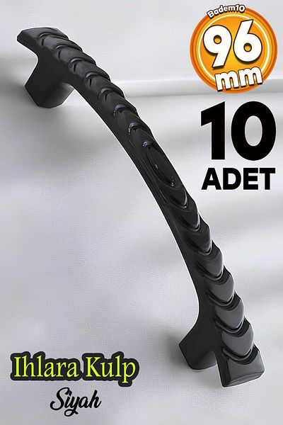 Badem10 (PLASTIC HARD) Ihlara 96 Mm Mâner Mobilier Negru Sertar Bucătărie Dulap Mâner Mâner Mâner 10 Buc