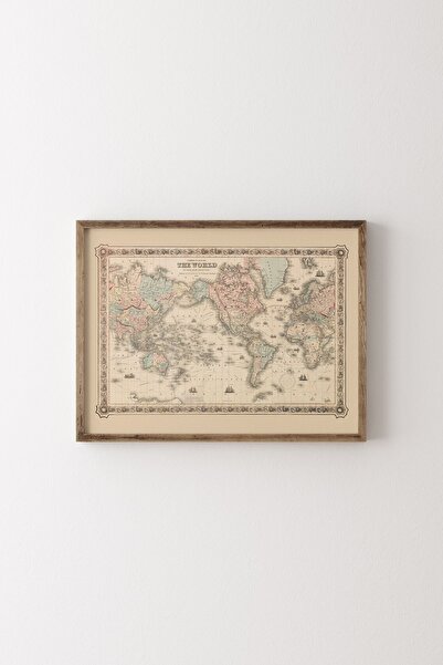 epiqart Dünya Haritası - Ahşap Desenli Çerçeve