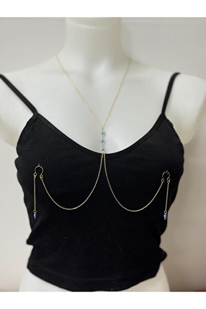 Arescollection KOLYELİ  SIKIŞTIRMA FAKE DELİKSİZ MEME UCU PİERCİNGİ