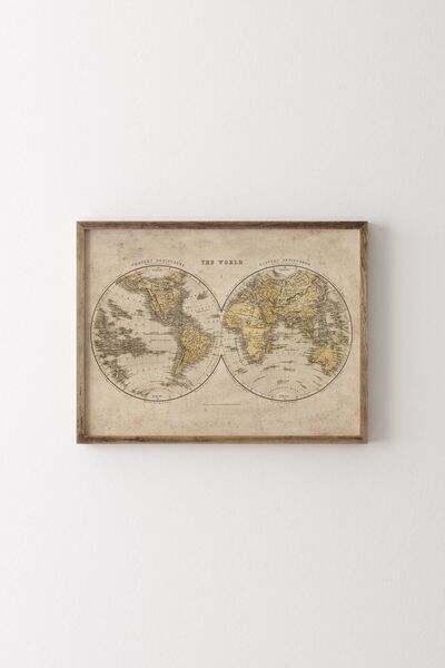 World Map - Wooden Patterned Frame