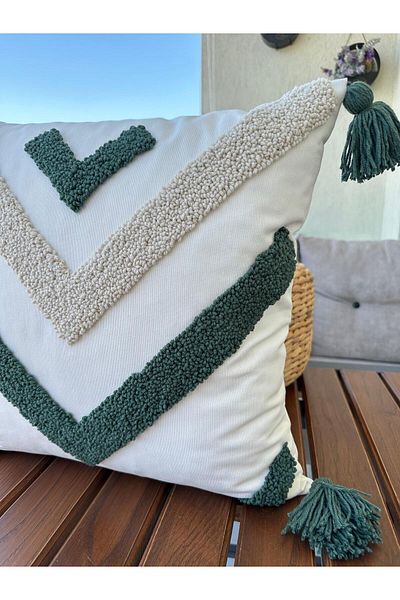 punchatolyem Bohemian Geometric Model Punchhatolyesii - Ecru Colored Handmade Throw Pillow Cover 43X43