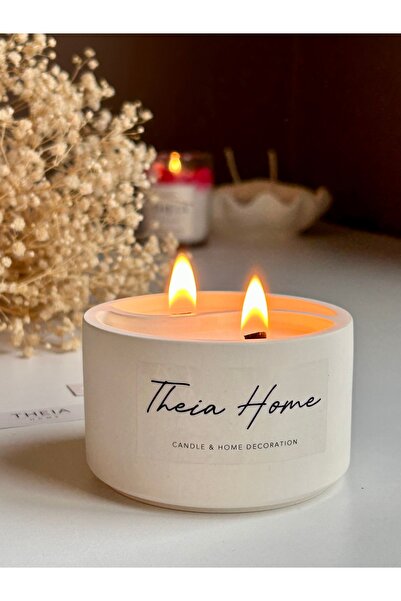 THEIA HOME Denge Model Vegan ve Ahşap Fitilli Vanilya Kokulu Soyawax Mum (kok...