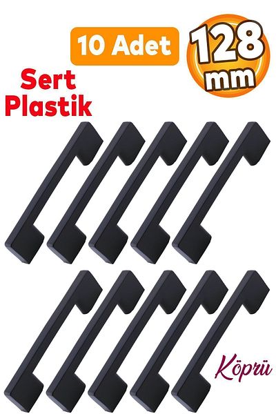 Badem10 Hard Plastic 128 mm Furniture Black Handle - Kitchen Drawer Cabinet 10 Pieces