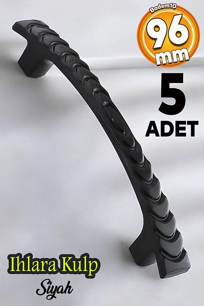Badem10 (PLASTIC HARD) Ihlara 96 Mm Mobilier Negru Sertar Bucătărie Dulap Dulap Mâner Mâner Mânere 5 buc