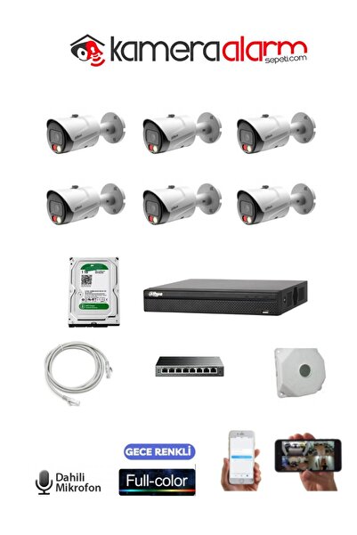 DAHUA 6  Kameralı Mikrofonlu Gece Renkli 2MP IP Kamera Seti - 2TB HDD- 30 Met...