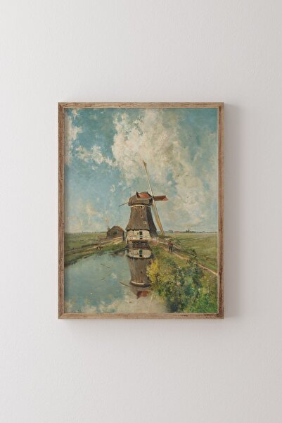 epiqart Yel Değirmeni - Ahşap Desenli Çerçeve