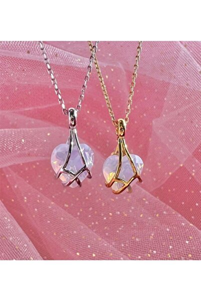 LoveJewelry Barbie Diamond Castle Gümüş Kaplama Doğal Taş Kuvars Kalp Kolye