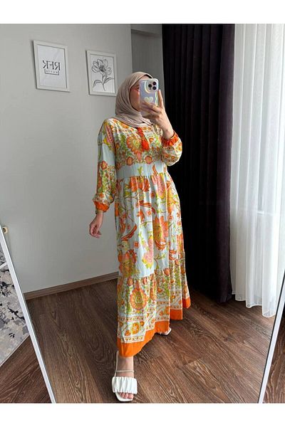 RFK Butik Rochie de dama din vascoza portocalie - cu model autentic
