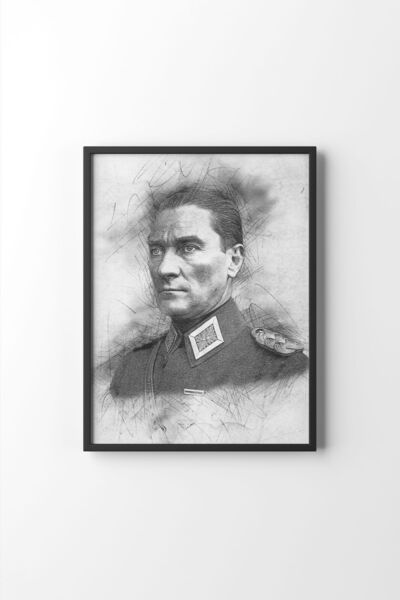 epiqart Atatürk Portresi Karakalem Efekti - Siyah Çerçeve