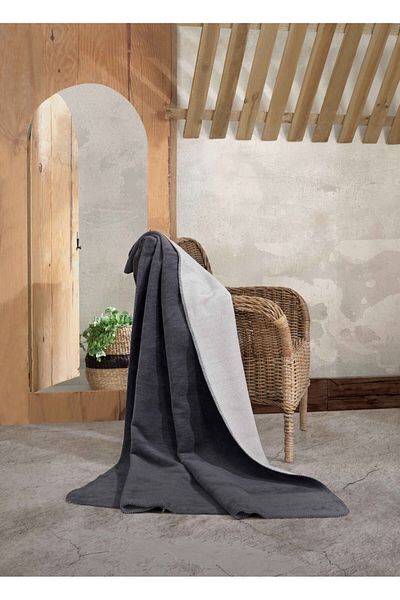 Sesli Luxury Plush Blanket - Double, Dark Gray-Light Gray, 200X230