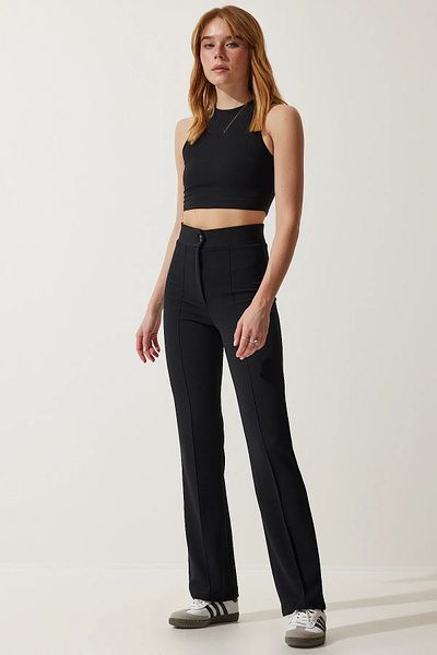 NFTY Black High Waist Lycra Women's Knitted Trousers - Comfortable Design