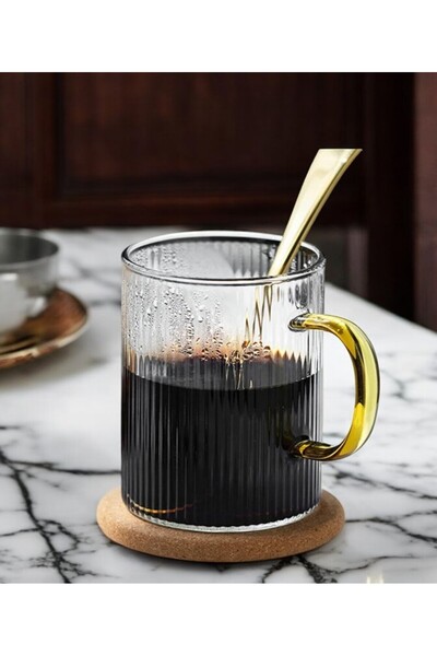 CEPHOME 130ml Coffee Color Luxury Side Glass with Gold Handle