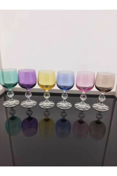 panayır 6'lı El Dekoru Renkli Kahve Yanı Su Bardağı, Kadeh, Bohemia Cam Su Bardağı