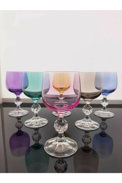 panayır 6'lı El Dekoru Renkli Kahve Yanı Su Bardağı, Kadeh, Bohemia Cam Su Bardağı