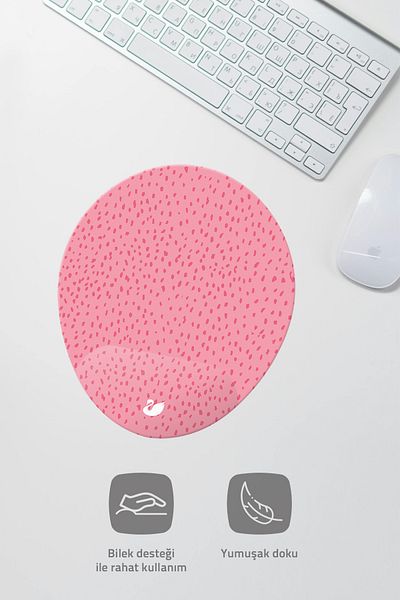 Özer Store Pink Colored Oval Mouse Pad with Wrist Support Mouse Pad