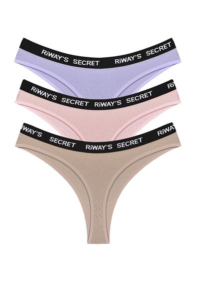 riways secret Cotton Waistband Elastic Thong 3-Pack