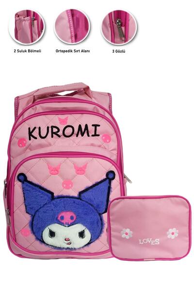 Mashotrend Kuromi Primary School Girl Bag - 3-Compartment Feather and Feeding...