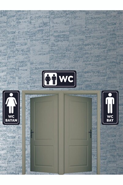 Wc Tuvalet Tabelası Kapı Ve Duvar Yönlendirme Levhası 12,5 X 25 Cm - 3'lü