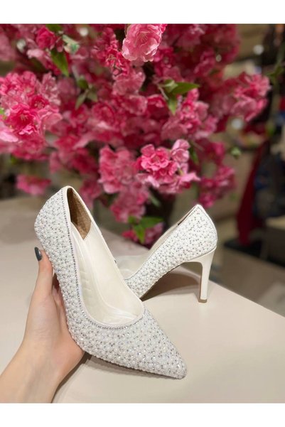 İST FİDAN KUNDURA Kadın Stiletto Taşlı Abiye Topuklu Ayakkabı Topuk Boyu 8 cm...