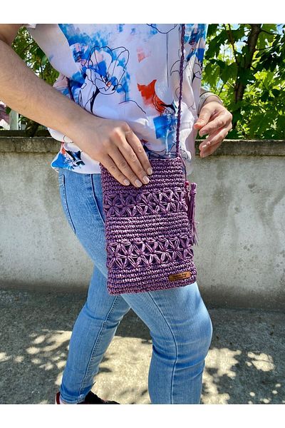 Nevdusha Design Knitted Shoulder Bag with Paper Rope Strap - Phone Bag