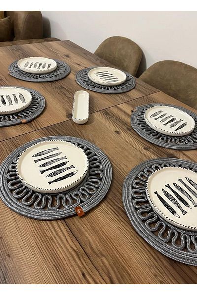 HomeTurko 6-Piece Patterned Jute Serving Charger Set - Decorative Items