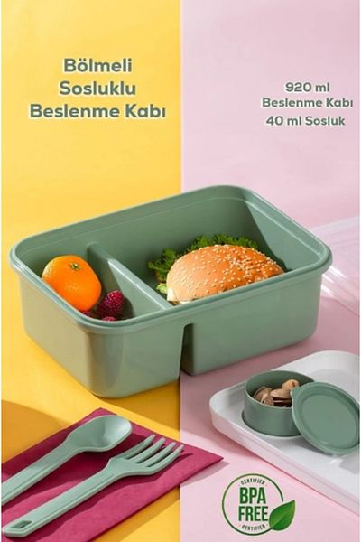 HOBBY LİFE Feeding Bowl - Sauce Bowl with Compartment and Fork and Spoon