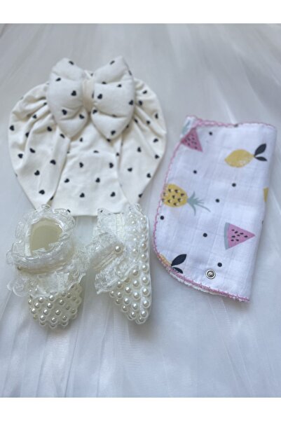 MASALBABY Baby Pearl Booties & Newborn Ecru Colored Mevlit Booties & Pearl La...