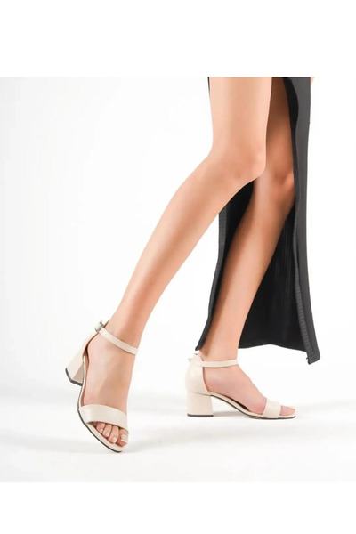 TOBAİ حذاء نسائي - مفتوح من الأمام وكعب سميك وحزام واحد للسهرة